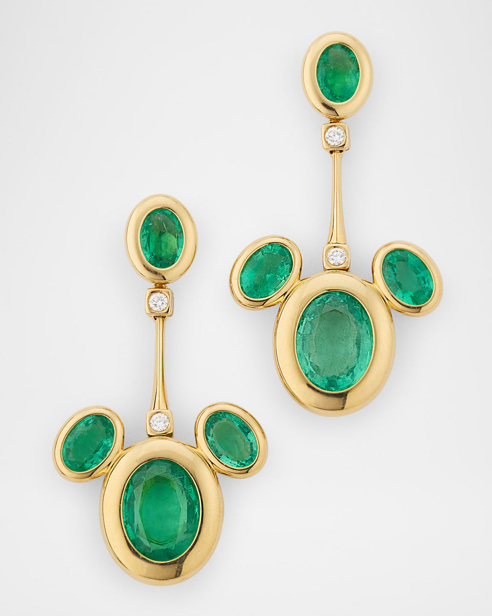 G One 18K Yellow Gold Emerald Earrings with Diamonds